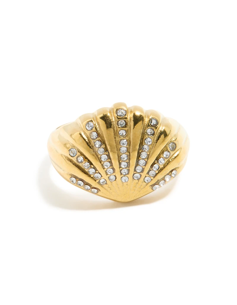 Grosse bague imperméable en acier inoxydable plaqué or