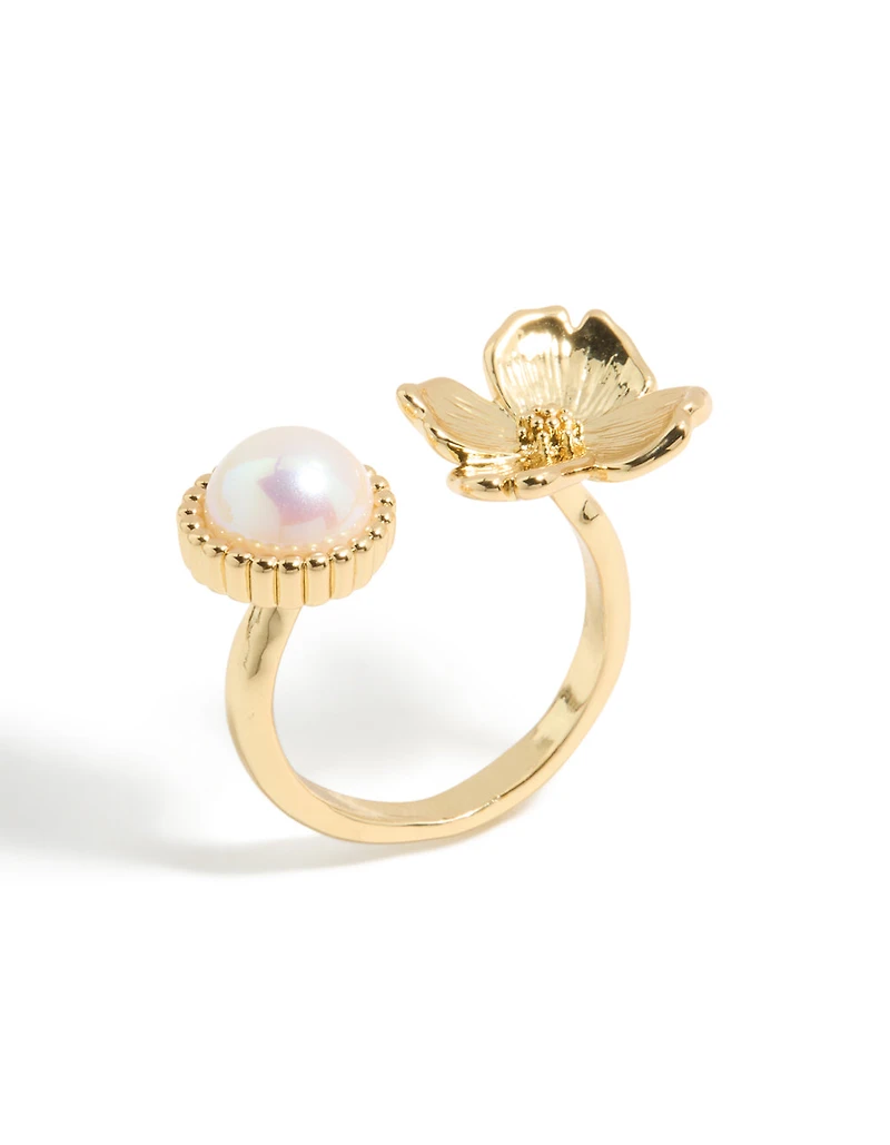 Bague en perles et fleurs plaquées or