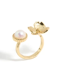 Bague en perles et fleurs plaquées or