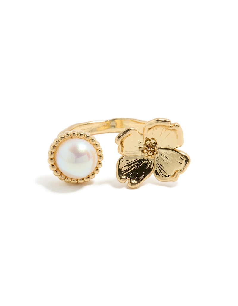 Bague en perles et fleurs plaquées or