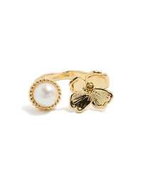 Bague en perles et fleurs plaquées or