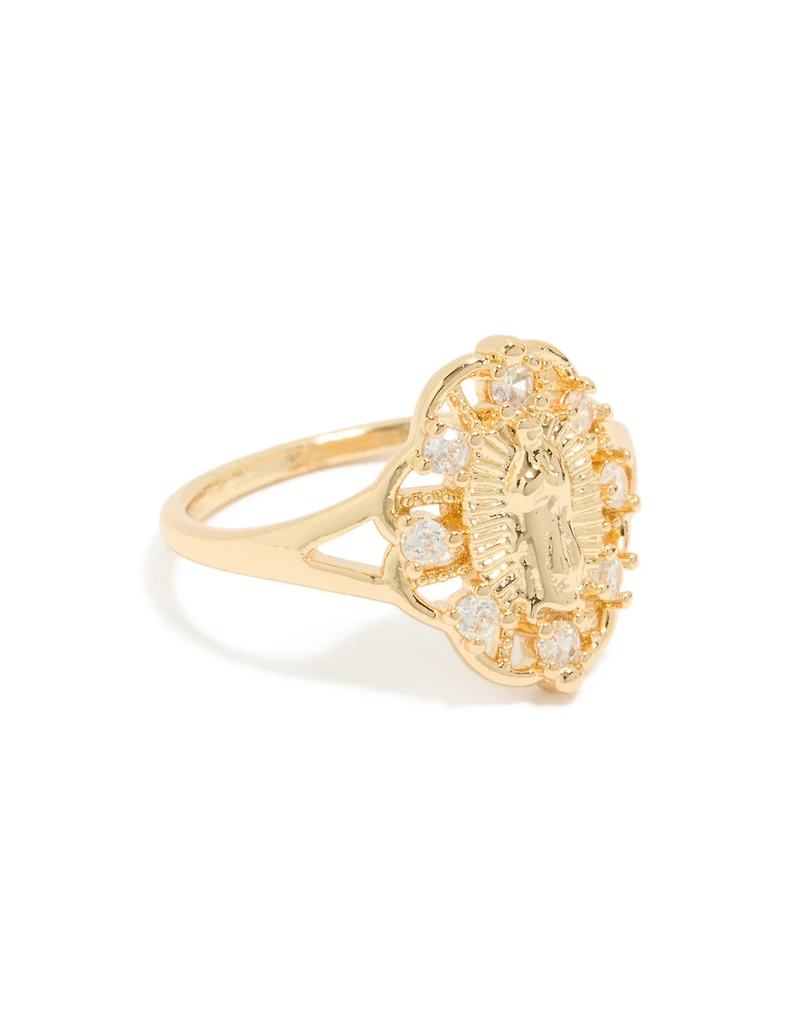 Gold Plated Diamante Mother Mary Motif Ring