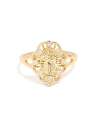 Gold Plated Diamante Mother Mary Motif Ring