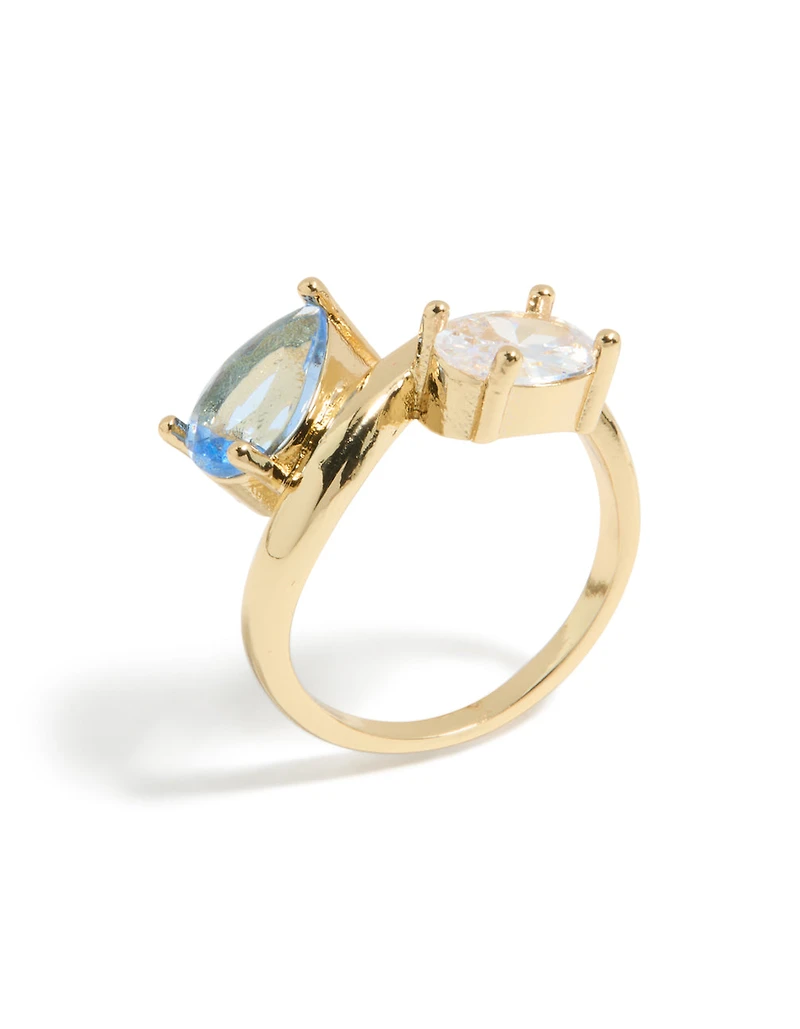 Anneau cubique en zircone transparent et bleu plaqué or
