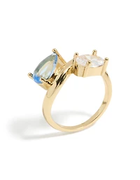 Anneau cubique en zircone transparent et bleu plaqué or