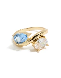 Anneau cubique en zircone transparent et bleu plaqué or