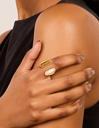 Waterproof Gold Plated Stainless Steel Open Double Stone Ring
