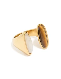 Waterproof Gold Plated Stainless Steel Open Double Stone Ring