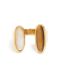 Waterproof Gold Plated Stainless Steel Open Double Stone Ring