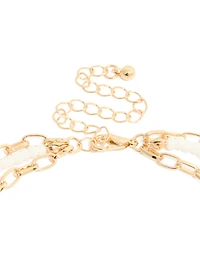 Collier triple couche perlé bleu doré