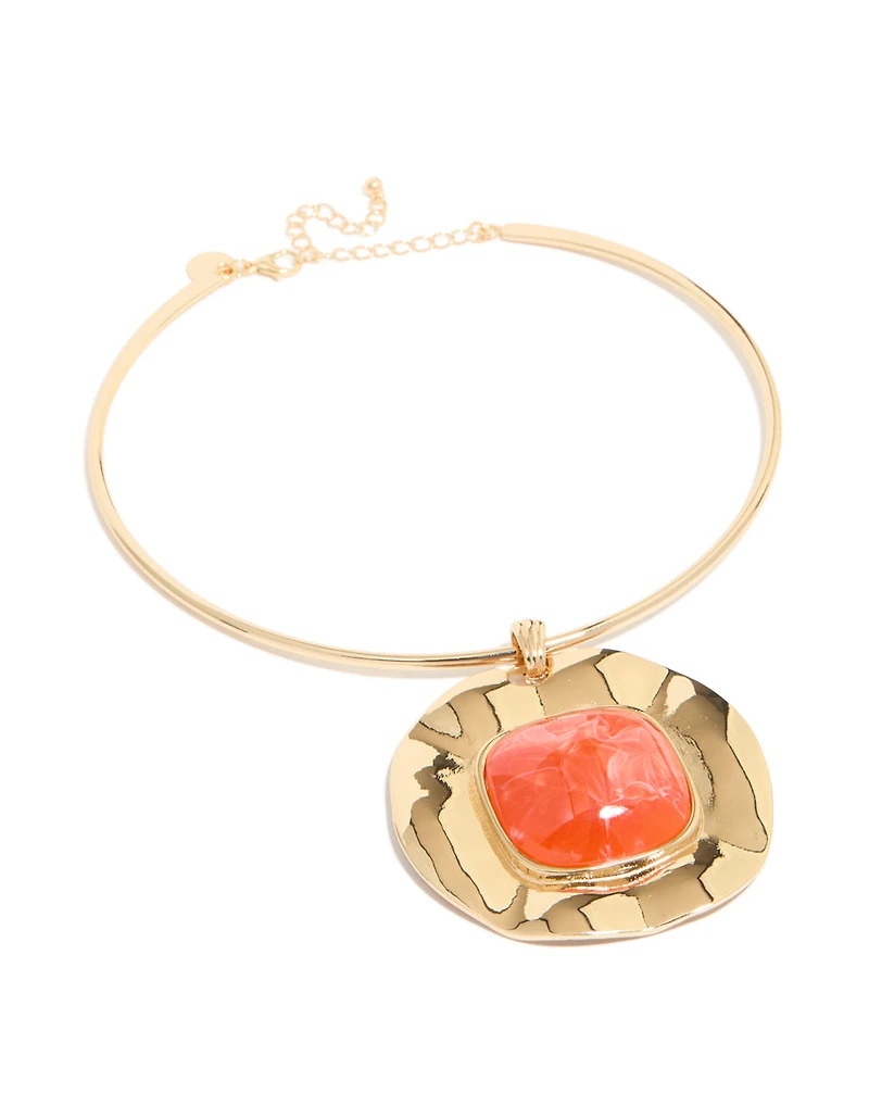 Gold Orange Pendant Choker Torque Necklace