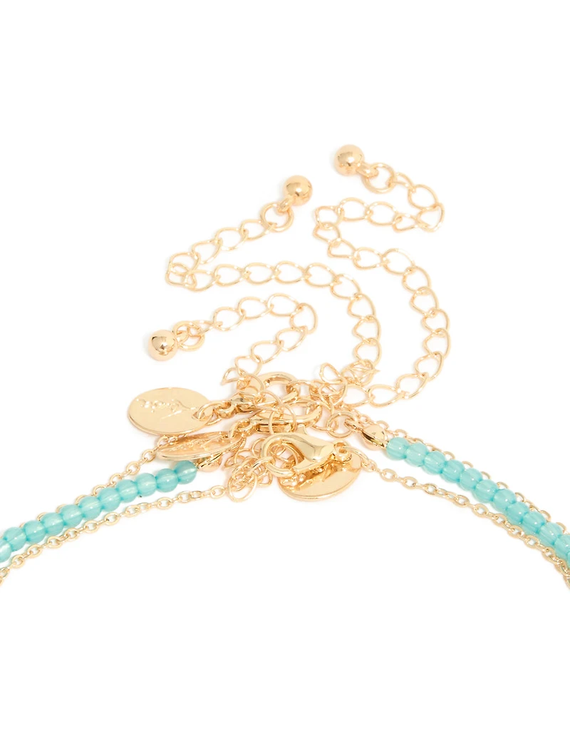 Collier en Y en couches de coquillage bleu bleu doré et étoile de mer