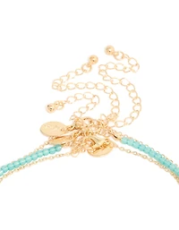 Collier en Y en couches de coquillage bleu bleu doré et étoile de mer