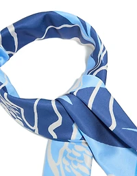 Dark Blue Fabric & Grey Flower Outline Scarf