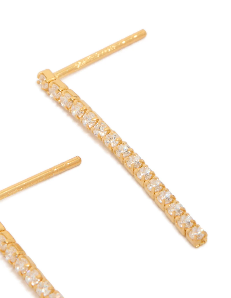 Boucles d’oreilles tombantes en zircone cubique en argent sterling plaquées or