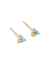 Gold Plated Sterling Silver Blue Flower Stud Earrings