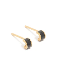 Petites boucles d’oreilles en émail noir en argent sterling plaquées or