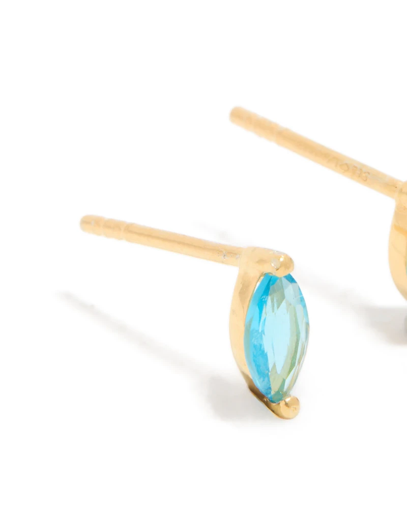 Gold Plated Sterling Silver Blue Cubic Zirconia Marquise Earrings