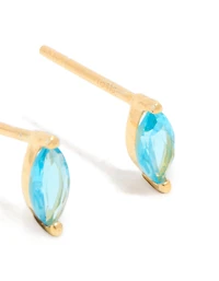 Gold Plated Sterling Silver Blue Cubic Zirconia Marquise Earrings