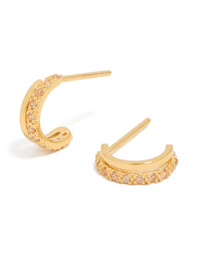 Gold Plated Sterling Silver Cubic Zirconia Double Hoop Huggie Earrings