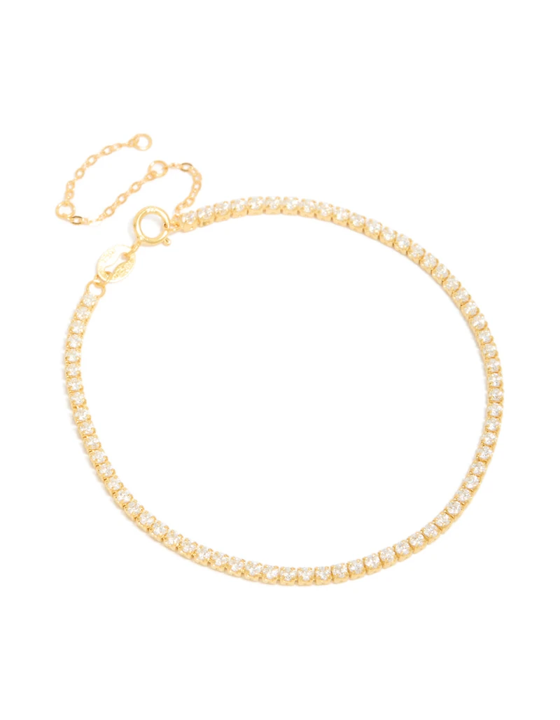 Gold Plated Sterling Silver Cubic Zirconia Tennis Bracelet