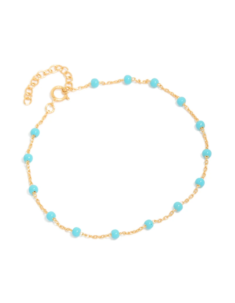 Gold Plated Sterling Silver Blue  Enamel Station Beaded Bracelet