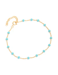 Gold Plated Sterling Silver Blue  Enamel Station Beaded Bracelet