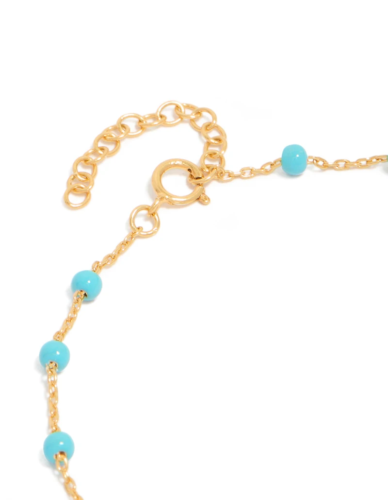 Gold Plated Sterling Silver Blue  Enamel Station Beaded Bracelet