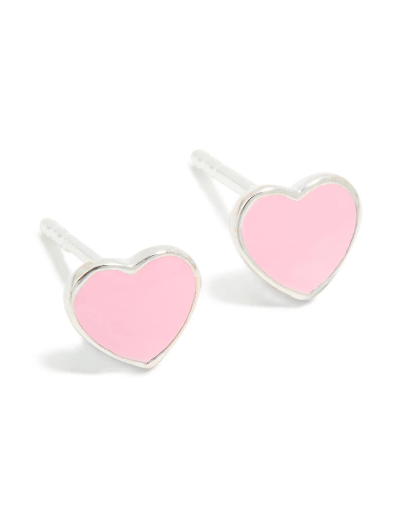 Boucles d’oreilles en forme de cœur en émail rose en argent sterling