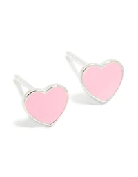 Boucles d’oreilles en forme de cœur en émail rose en argent sterling