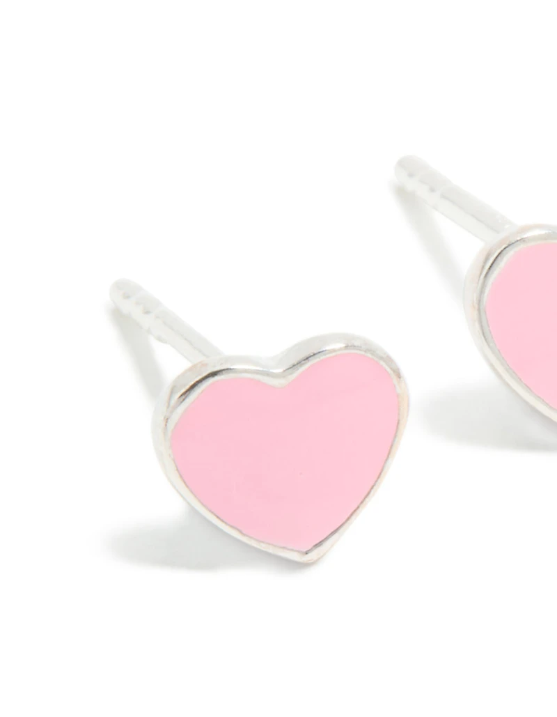 Boucles d’oreilles en forme de cœur en émail rose en argent sterling