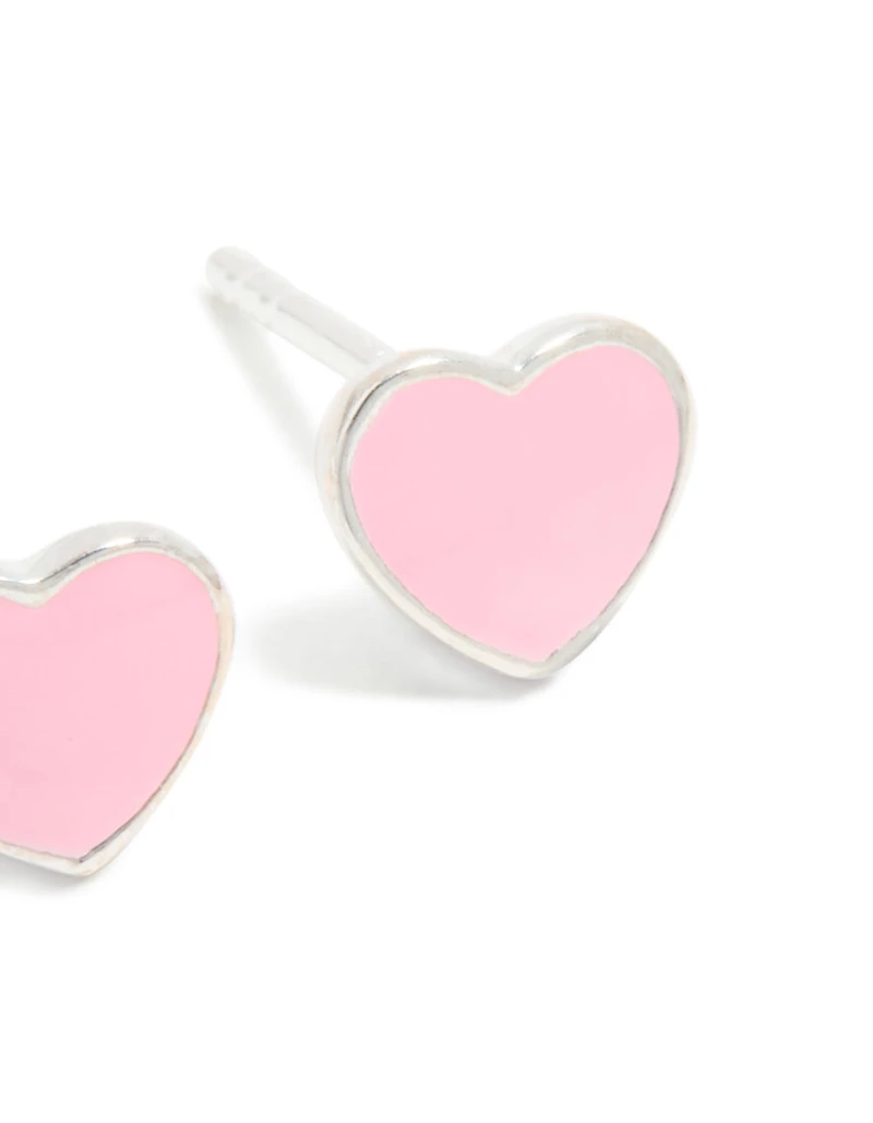 Boucles d’oreilles en forme de cœur en émail rose en argent sterling