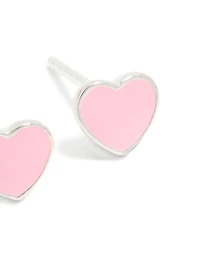 Boucles d’oreilles en forme de cœur en émail rose en argent sterling
