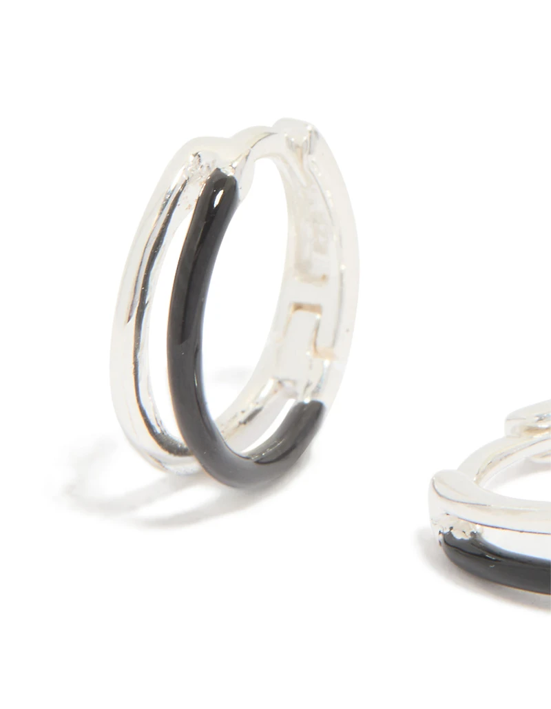 Boucles d’oreilles doubles en émail noir en argent sterling