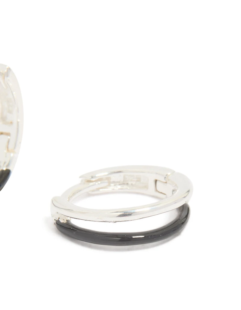 Boucles d’oreilles doubles en émail noir en argent sterling