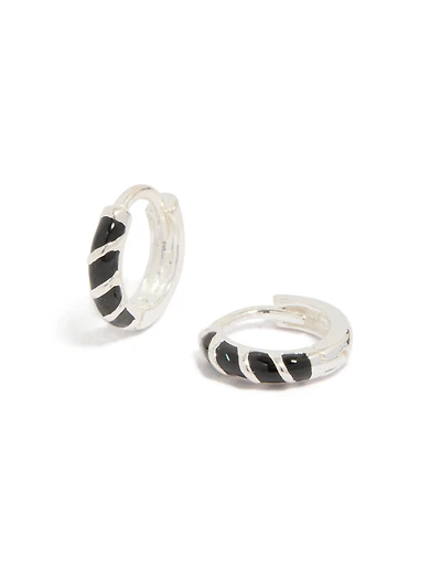 Boucles d’oreilles Huggie en argent sterling à rayures noires