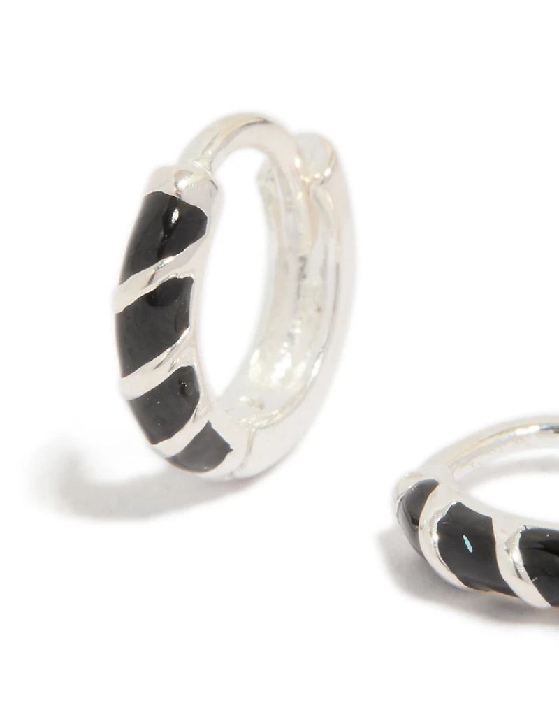 Boucles d’oreilles Huggie en argent sterling à rayures noires
