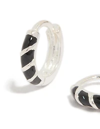 Boucles d’oreilles Huggie en argent sterling à rayures noires