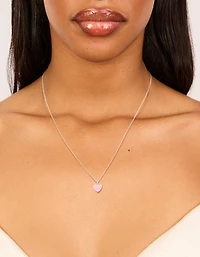 Sterling Silver Pink Enamel Heart Pendant Necklace