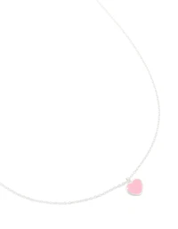 Sterling Silver Pink Enamel Heart Pendant Necklace