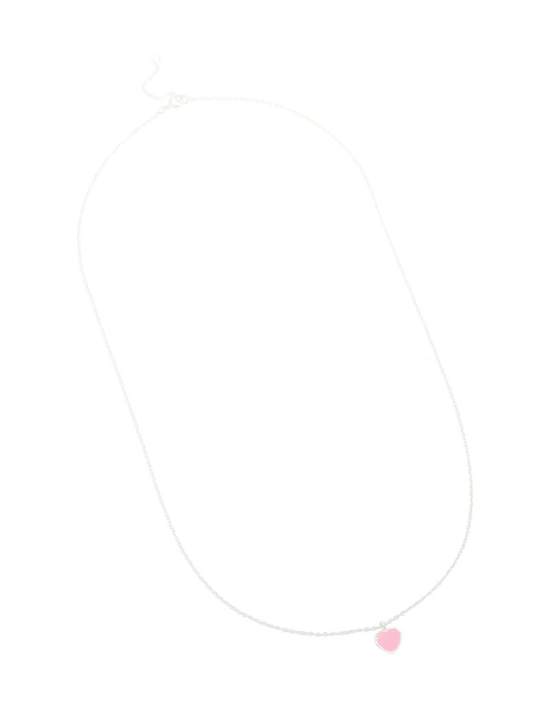 Collier pendentif en forme de cœur émaillé rose en argent sterling