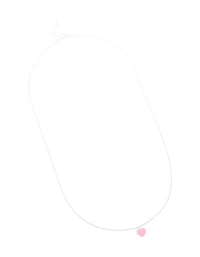 Collier pendentif en forme de cœur émaillé rose en argent sterling