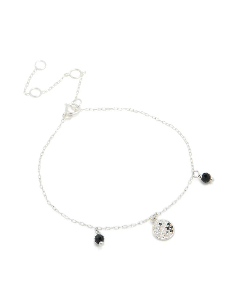 Sterling Silver Cubic Zirconia Yin & Yang Charm Bracelet