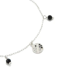 Sterling Silver Cubic Zirconia Yin & Yang Charm Bracelet