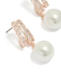 Rose Gold Plated Cubic Zirconia Illusion Pearl Drop Earrings