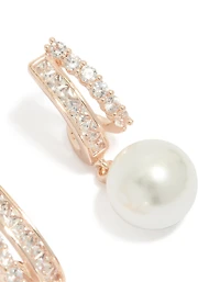 Rose Gold Plated Cubic Zirconia Illusion Pearl Drop Earrings
