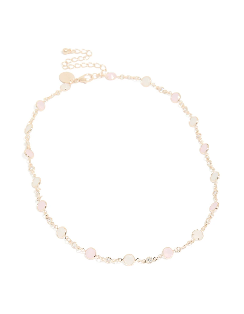 Collier avec pendentif rond en zircone cubique plaqué or rose