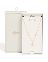 Rose Gold Plated Cubic Zirconia Cross Earrings & Necklace Set