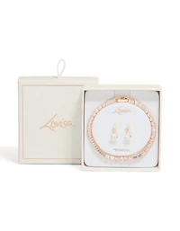 Rose Gold Plated Round Cubic Zirconia Drop Earrings & Tennis Bracelet Set