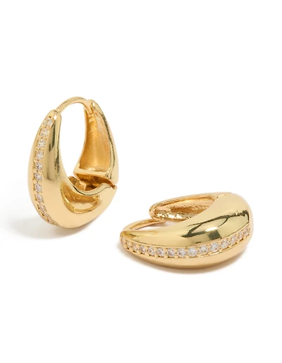 Gold Plated Brass Cubic Zirconia Teardrop Huggie Earrings